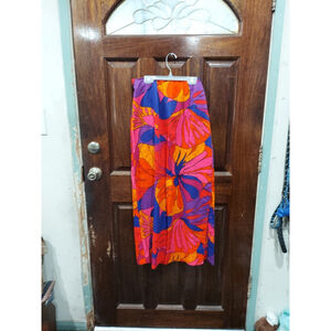 60's 70's Hippie Boho Skirt Slit Festival Flowers Colorful Bright Handmade Vntg